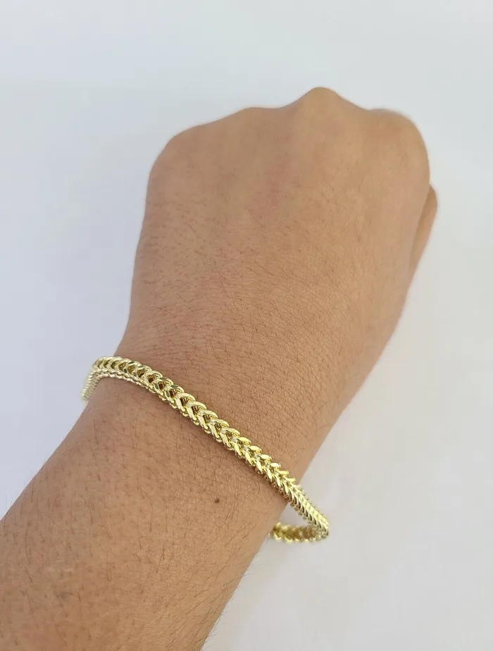 Gold and Diamond Bracelets 10k Yellow Gold Franco Bracelet 3mm 8 Inch Men Women Link Real