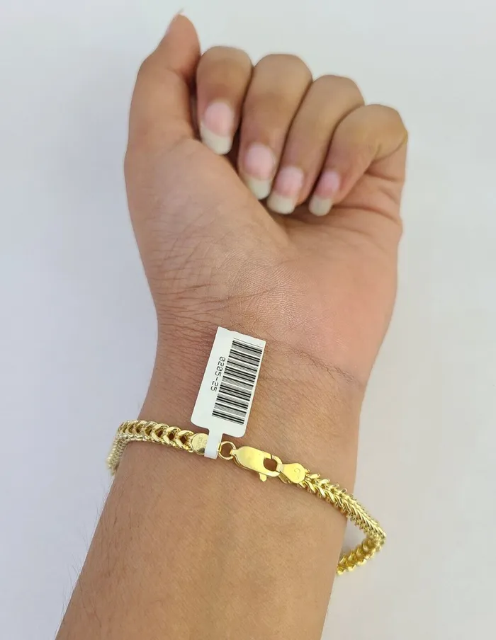 Gold and Diamond Bracelets 10k Yellow Gold Franco Bracelet 3mm 8 Inch Men Women Link Real