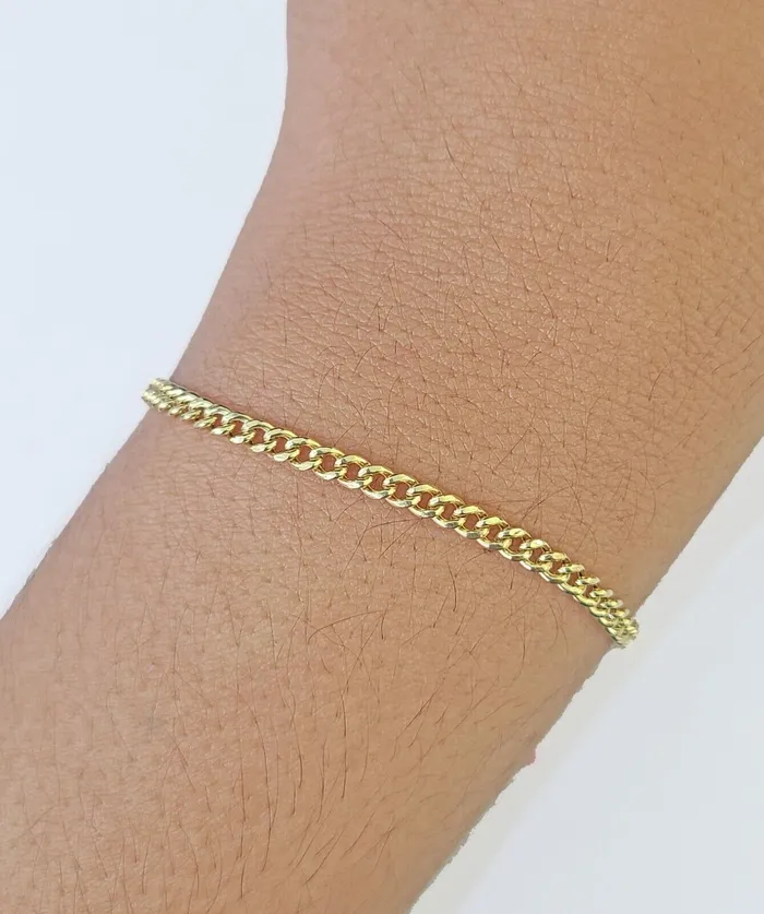 Gold and Diamond Bracelets 14K Yellow Gold Miami Cuban Bracelet 8 Inch 3mm Box Clasp Real Genuine