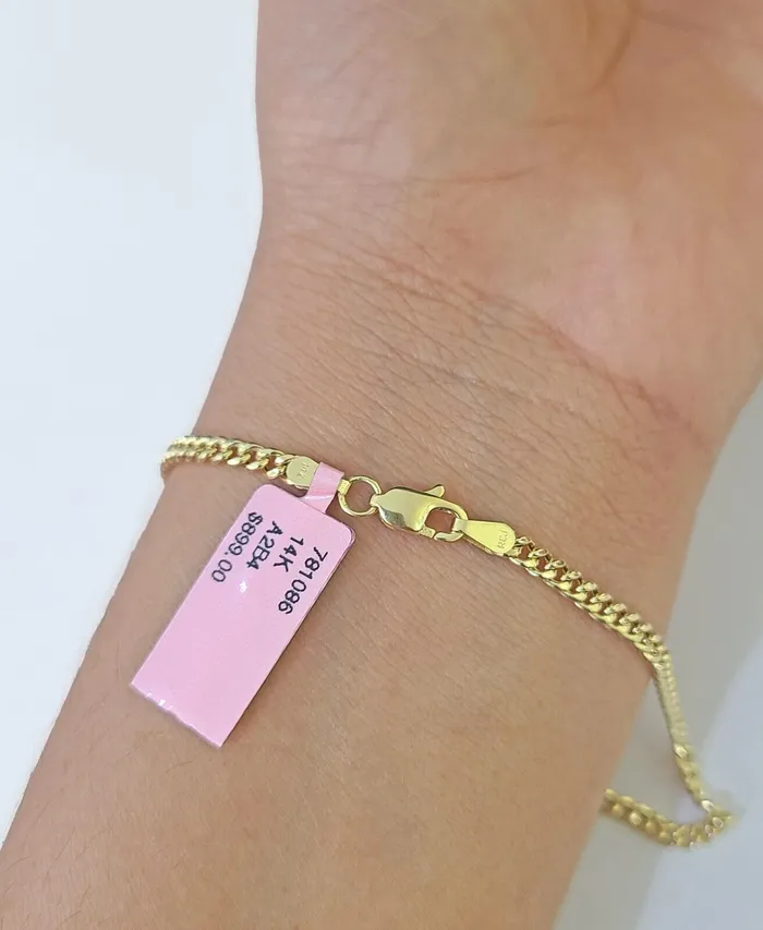Gold and Diamond Bracelets 14K Yellow Gold Miami Cuban Bracelet 8 Inch 3mm Box Clasp Real Genuine