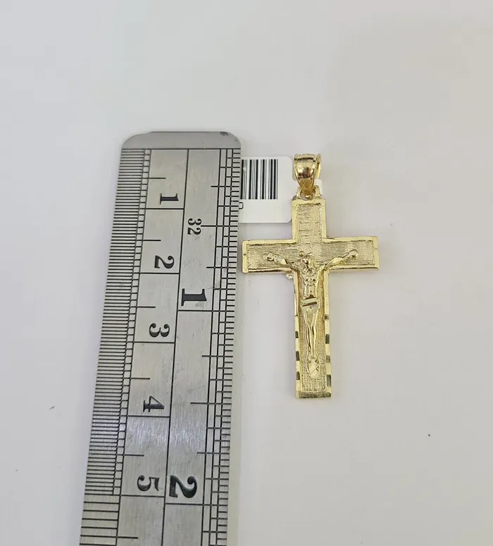 Gold and Diamond Necklaces 10K Franco Chain Jesus Cross Pendant Charm Necklace 1624 2mm Gold SET Yellow