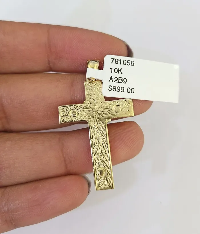 Gold and Diamond Necklaces 10K Franco Chain Jesus Cross Pendant Charm Necklace 1624 2mm Gold SET Yellow