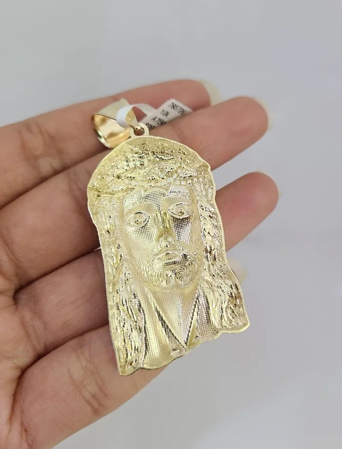Gold and Diamond Necklaces 10K Franco Chain Necklace Jesus Head Pendant Charm 2028 4mm Yellow Gold SET