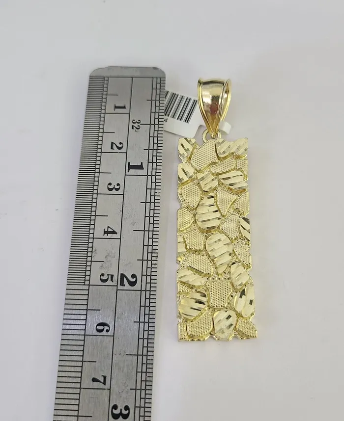 Gold and Diamond Necklaces 10k Gold Chain Nugget Charm Solid Cuban Curb Necklace 9mm 2030 SET