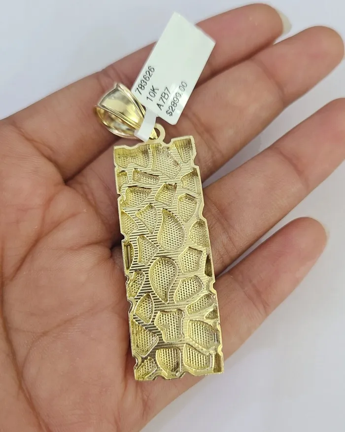 Gold and Diamond Necklaces 10k Gold Chain Nugget Charm Solid Cuban Curb Necklace 9mm 2030 SET