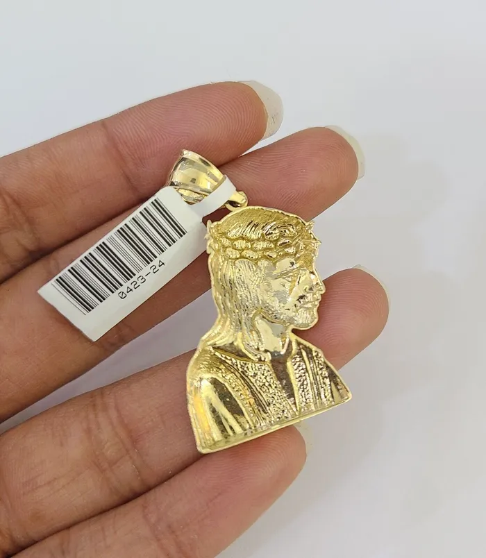 Gold and Diamond Necklaces 10k Solid Gold Cuban Curb Chain Jesus Head Pendant 6mm 2030 SET Necklace