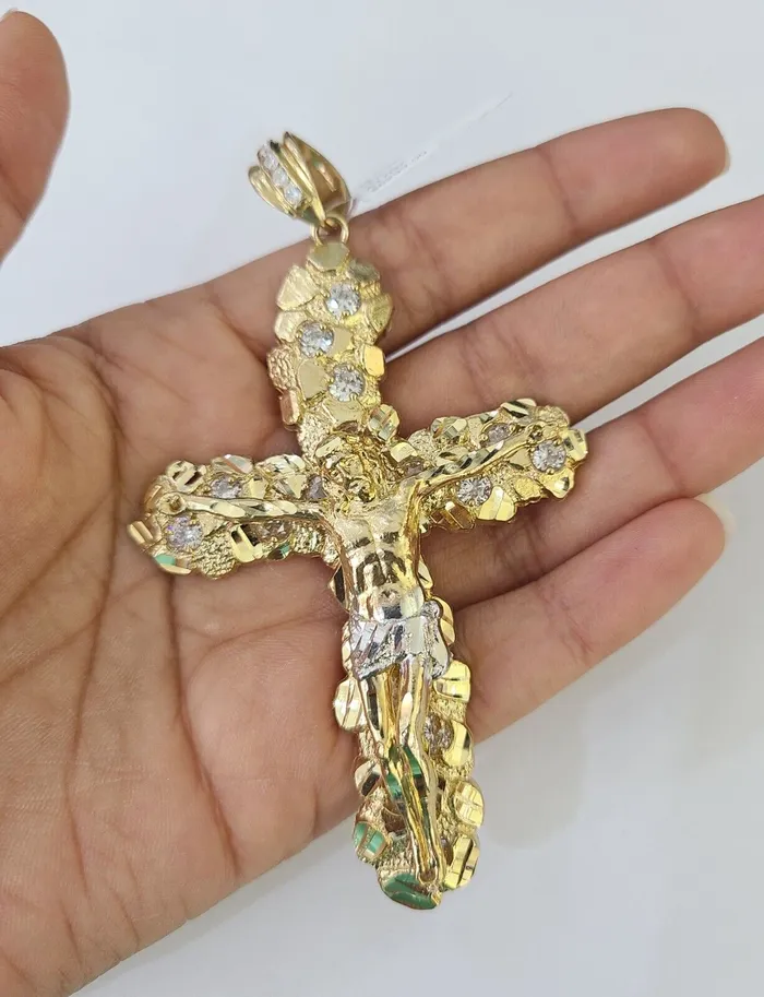 Gold and Diamond Necklaces Real 14k Solid Rope Chain Jesus Cross Charm Set 6mm 1830 Necklace Gold