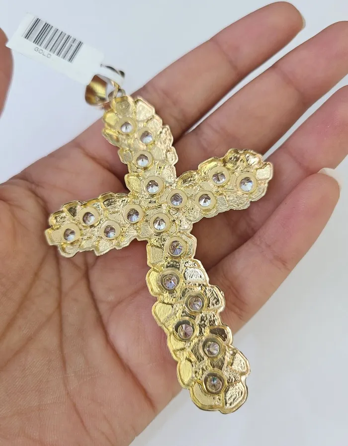 Gold and Diamond Necklaces Real 14k Solid Rope Chain Jesus Cross Charm Set 6mm 1830 Necklace Gold