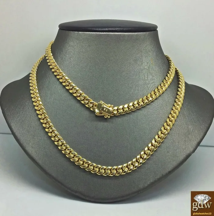 Gold and Diamond Real 14k Gold Miami Cuban link Chain 8mm 26 BOX LOCK 14kt Yellow Gold Necklace Necklaces Gold and Diamond Real 14k Gold Miami Cuban link Chain 8mm 26 BOX LOCK 14kt Yellow Gold Necklace Necklaces