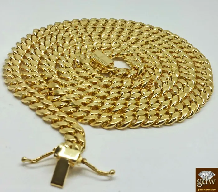 Gold and Diamond Real 14k Gold Miami Cuban link Chain 8mm 26 BOX LOCK 14kt Yellow Gold Necklace Necklaces