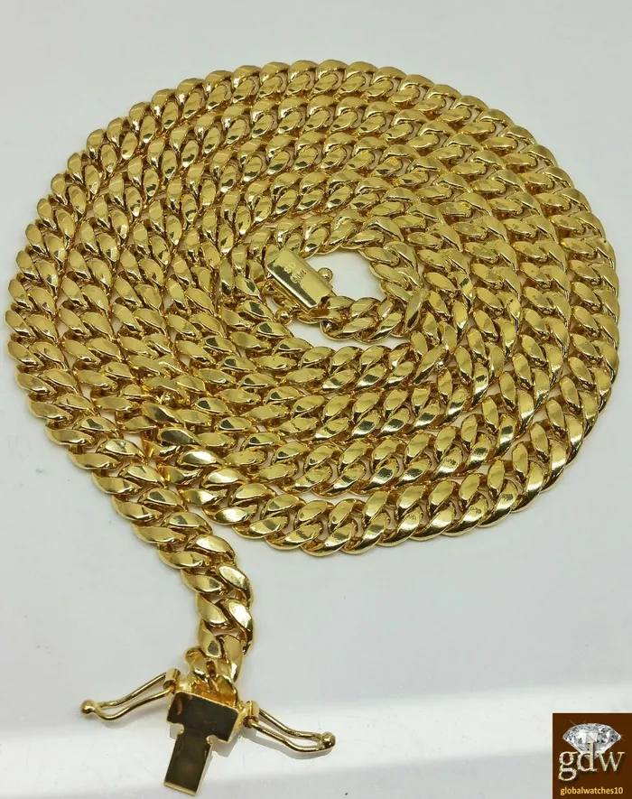 Gold and Diamond Real 14k Gold Miami Cuban link Chain 8mm 26 BOX LOCK 14kt Yellow Gold Necklace Necklaces