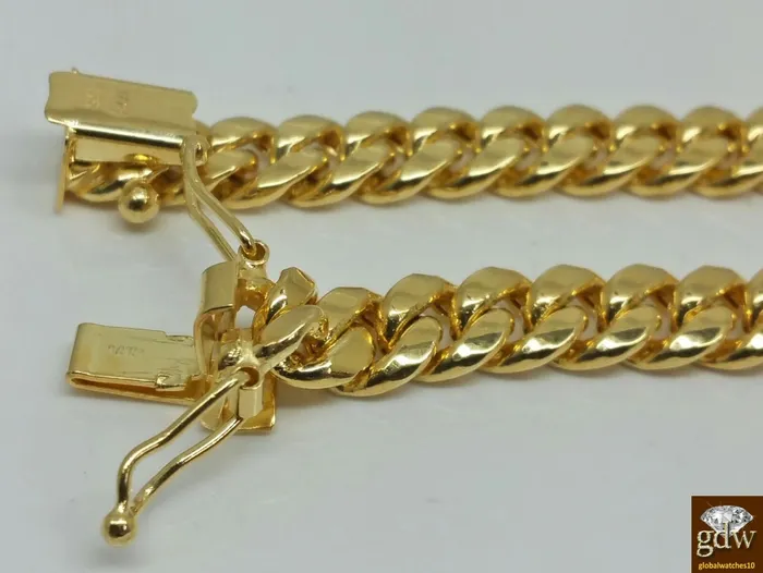Gold and Diamond Real 14k Gold Miami Cuban link Chain 8mm 26 BOX LOCK 14kt Yellow Gold Necklace Necklaces