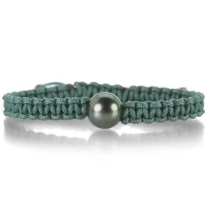 Green Macrame Bracelet with 1 Gray Tahitian Pearl Gellner Bracelets