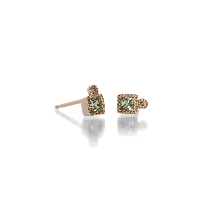 Green Sapphire Milgrain Stud Earrings Sirciam Earrings