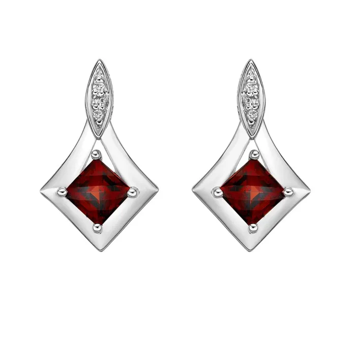 Independent Jewellers Earrings 10kt White Gold Garnet And Diamond Earrings