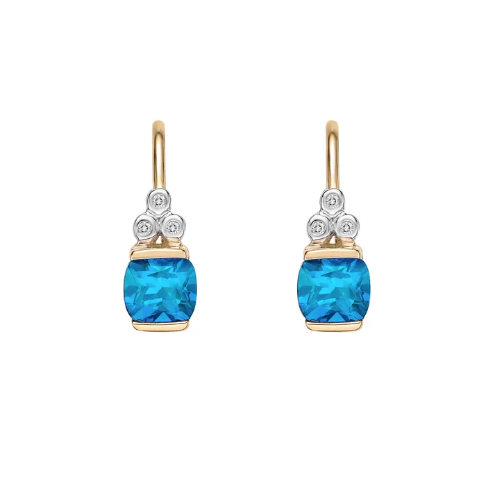 Independent Jewellers Earrings 10kt Yellow Gold Cr Swiss Blue Topaz and Diamond Earrings Independent Jewellers Earrings 10kt Yellow Gold Cr Swiss Blue Topaz and Diamond Earrings