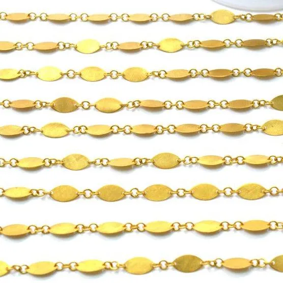 Jalvi Co PreStyled Sets 18K Solid Gold Chain Handmade Brushed Finish Wire Wrapped Marquise Flat Chain 8x4mm Sold By 17cm
