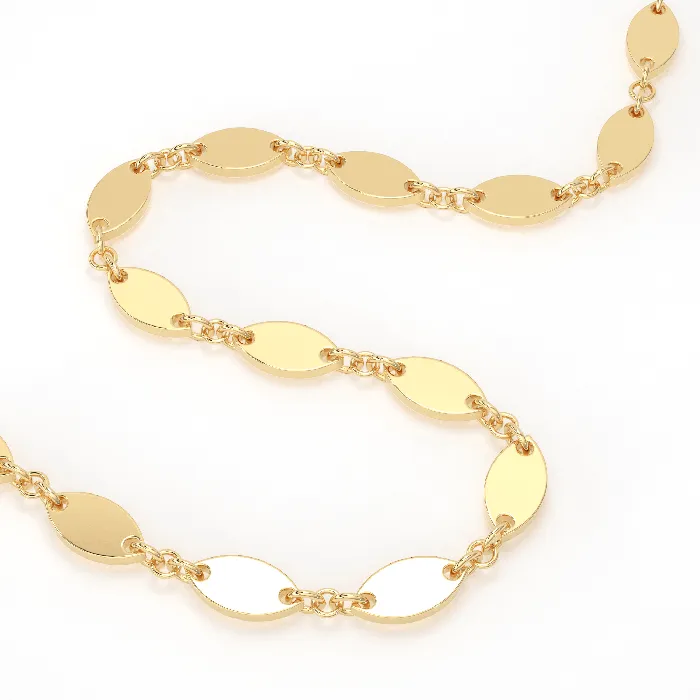 Jalvi Co PreStyled Sets 18K Solid Gold Chain Handmade Brushed Finish Wire Wrapped Marquise Flat Chain 8x4mm Sold By 17cm