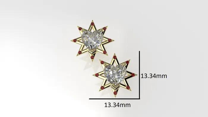 JCM DESIGN JEWELRY 14k Yellow Gold Earrings with 18 STONES star with 8 point STT Prong Earrings