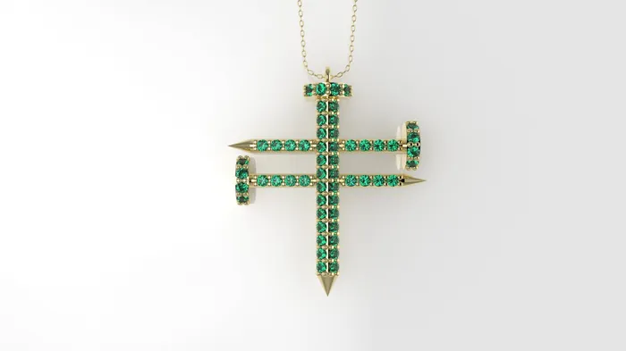 JCM DESIGN JEWELRY Necklaces 14K Pendant with 54 EMERALD 1mm each Cross Only Pendant crossed construction nails JCM DESIGN JEWELRY Necklaces 14K Pendant with 54 EMERALD 1mm each Cross Only Pendant crossed construction nails