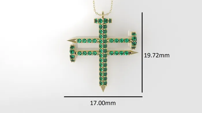 JCM DESIGN JEWELRY Necklaces 14K Pendant with 54 EMERALD 1mm each Cross Only Pendant crossed construction nails