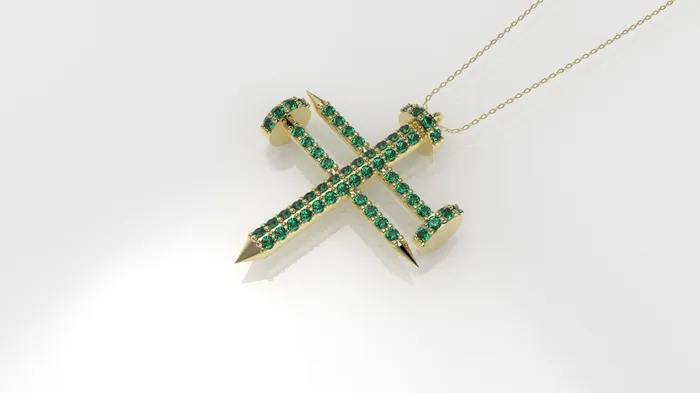 JCM DESIGN JEWELRY Necklaces 14K Pendant with 54 EMERALD 1mm each Cross Only Pendant crossed construction nails