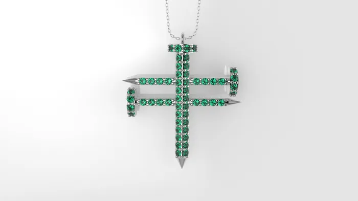 JCM DESIGN JEWELRY Necklaces 14K Pendant with 54 EMERALD 1mm each Cross Only Pendant crossed construction nails
