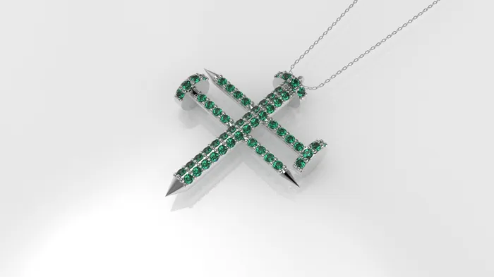 JCM DESIGN JEWELRY Necklaces 14K Pendant with 54 EMERALD 1mm each Cross Only Pendant crossed construction nails