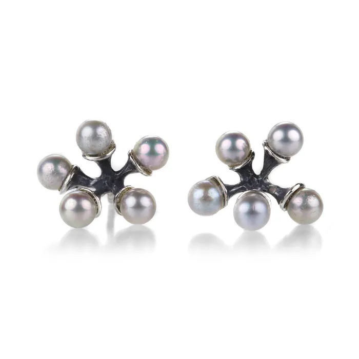 John Iversen Earrings Micro Akoya Pearl Gray Jacks Earrings