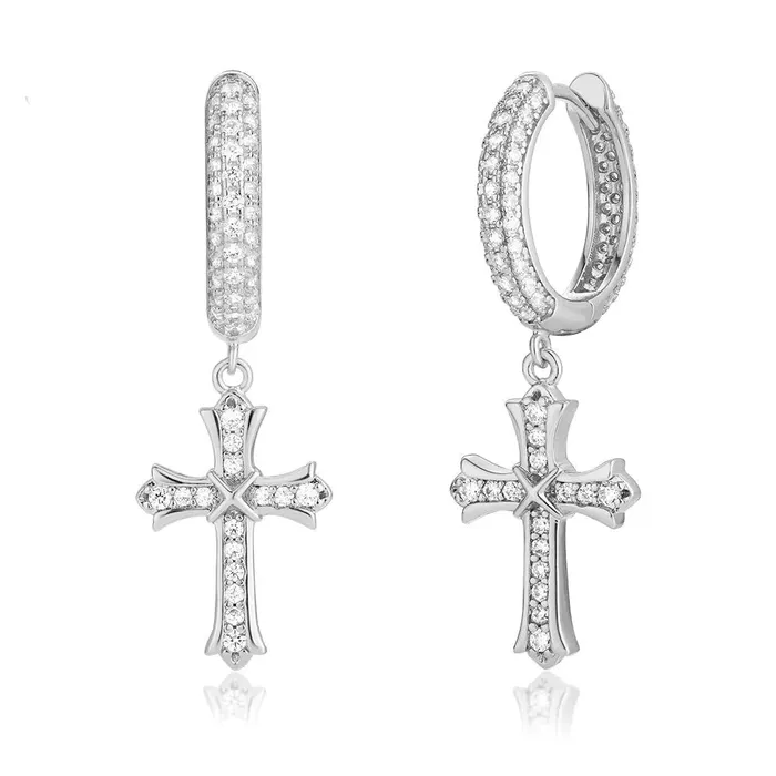 KRKC Earrings The Wisdom 925 Sterling Silver Diamond Iced Out Hoop Dangle Iris Cross Earrings KRKC Earrings The Wisdom 925 Sterling Silver Diamond Iced Out Hoop Dangle Iris Cross Earrings