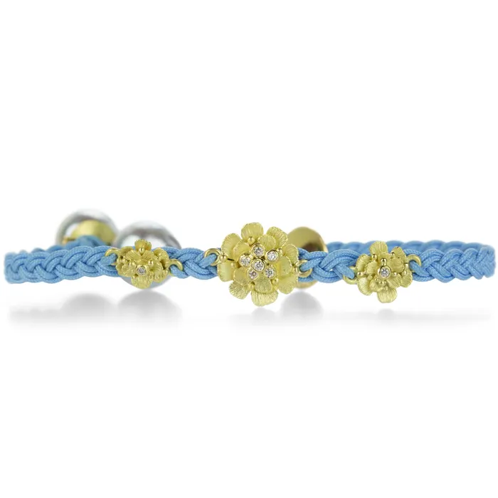 Lene Vibe Bracelets Sky Blue Cord Bracelet with Flowers and Pearls