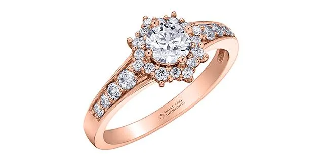 Maple Leaf Diamonds Rings 14kt Rose Gold 089cttw Canadian Halo Diamond Engagement Ring