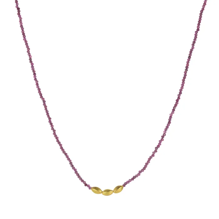 Margaret Solow Necklaces Ruby and Three Gold Bead Necklace