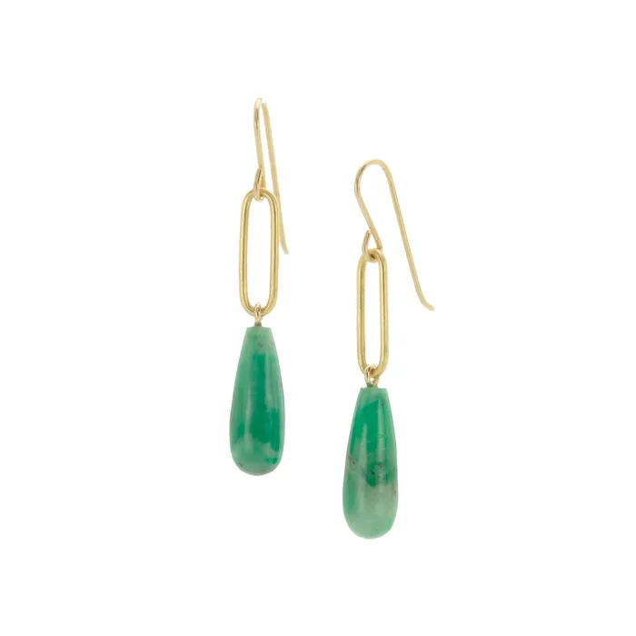 Maria Beaulieu Earrings Emerald Drop Earrings with Handmade Gold Links