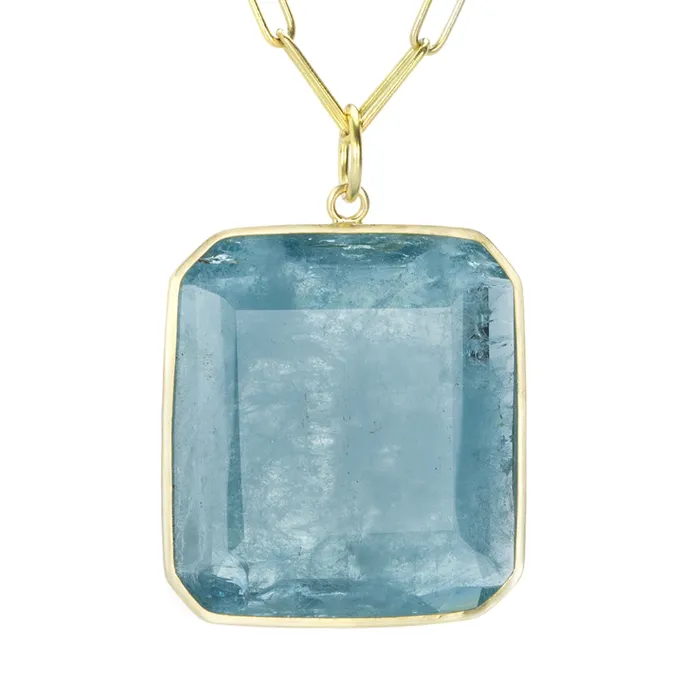 Maria Beaulieu Emerald Cut Deep Aquamarine Pendant Pendant Only Necklaces