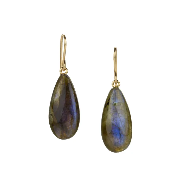 Maria Beaulieu Smooth Labradorite Long Teardrop Earrings Earrings