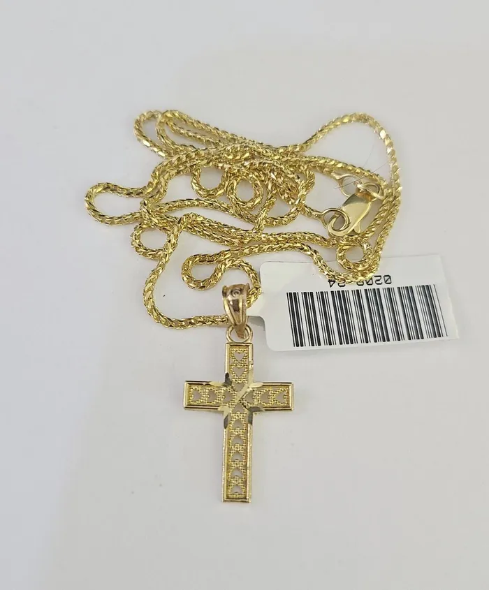Necklaces 10K Solid Franco Chain Jesus Cross Pendant Charm Necklace 1624 1mm Ladies Globalwatches10
