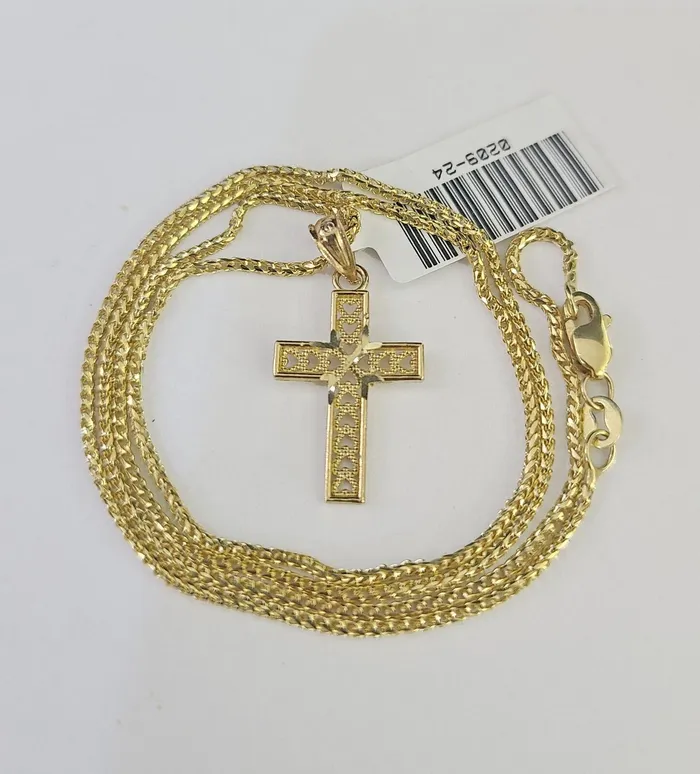 Necklaces 10K Solid Franco Chain Jesus Cross Pendant Charm Necklace 1624 1mm Ladies Globalwatches10