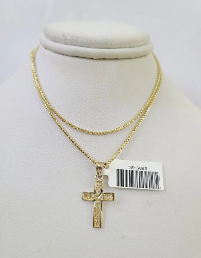Necklaces 10K Solid Franco Chain Jesus Cross Pendant Charm Necklace 1624 1mm Ladies Globalwatches10