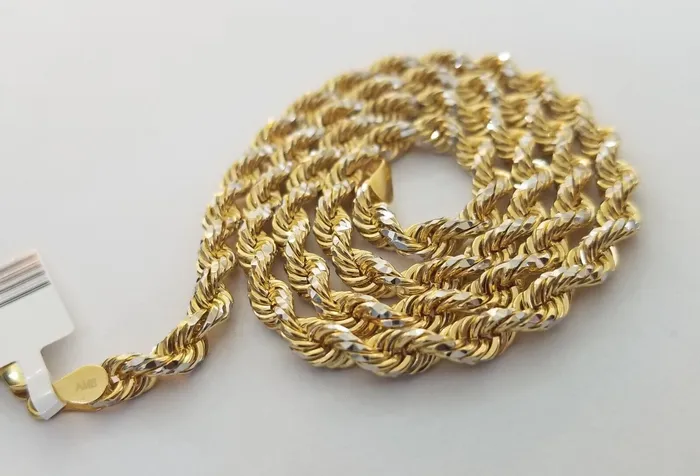 Necklaces 10k Solid Gold Rope Chain Necklace Real 10k Yellow Gold Diamond Cuts 5mm 20 Men Gold and Diamond