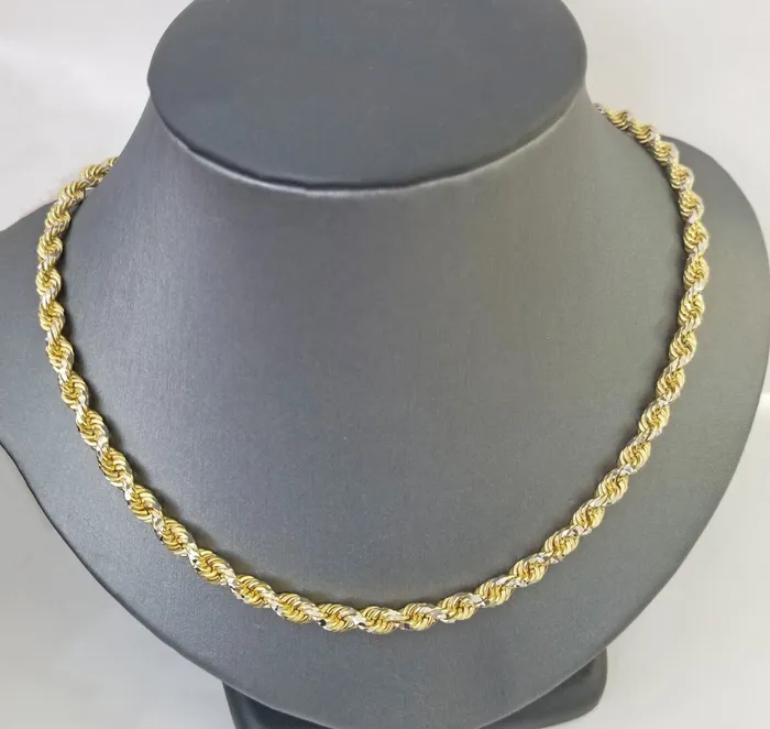 Necklaces 10k Solid Gold Rope Chain Necklace Real 10k Yellow Gold Diamond Cuts 5mm 20 Men Gold and Diamond