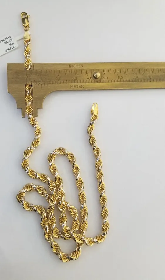 Necklaces 10k Solid Gold Rope Chain Necklace Real 10k Yellow Gold Diamond Cuts 5mm 20 Men Gold and Diamond