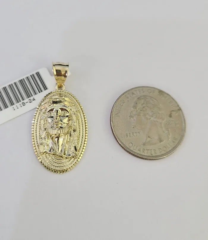 Necklaces 10k Solid Rope Chain 2mm Jesus Head Pendant Charm Necklace SET 1822 Ladies Gold and Diamond