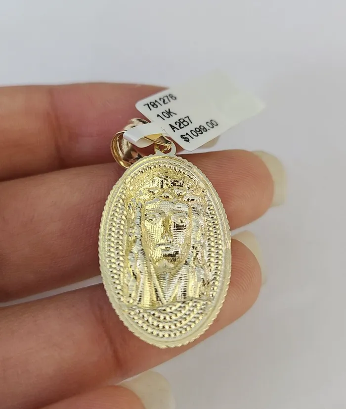 Necklaces 10k Solid Rope Chain 2mm Jesus Head Pendant Charm Necklace SET 1822 Ladies Gold and Diamond