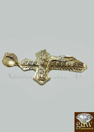 Necklaces 10k Yellow Gold Men Cross Charm Pendant Diamond Cut Angel Jesus Crucifix Gold and Diamond