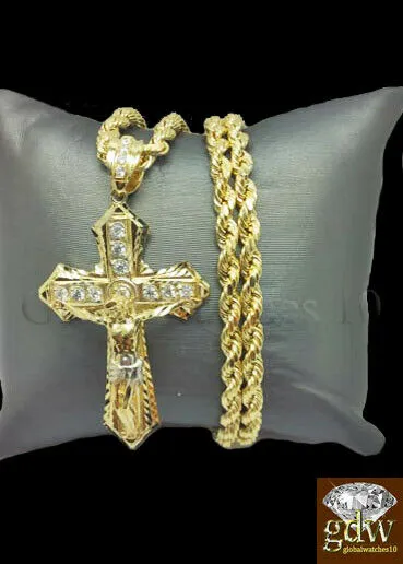 Necklaces 10k Yellow Gold Men Cross Charm Pendant Diamond Cut Angel Jesus Crucifix Gold and Diamond