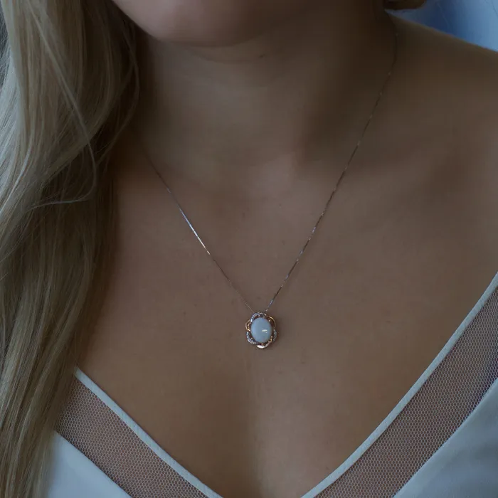 Necklaces 10kt Rose Gold Opal and Diamond Pendant Independent Jewellers