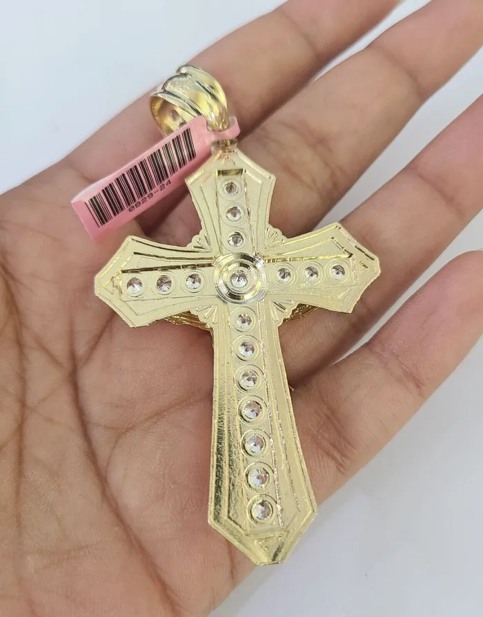 Necklaces 14k Figaro Chain Jesus Cross Charm Pendant Gold 7mm 2030 inch SET Necklace Gold and Diamond