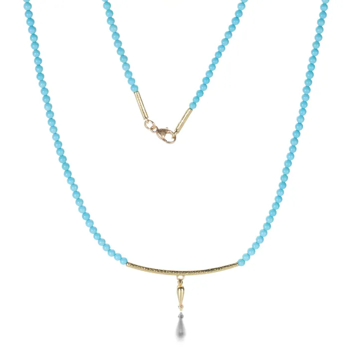 Necklaces Barbara Heinrich Turquoise and Gold Bar Necklace