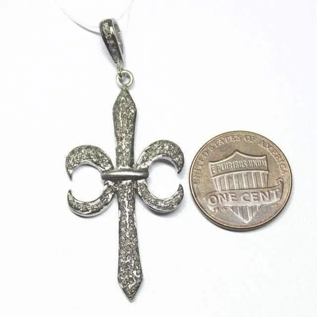 Necklaces Beads Supplies USA 1pc Fleur Pave Diamond 925 Sterling Silver Gold Vermeil Charm Pendant 54mm x 22mm